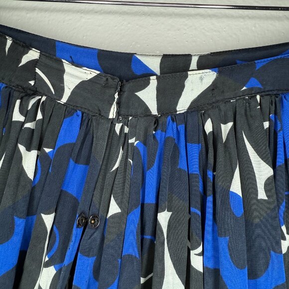 Vintage Printed Silk Skirt Handmade Blue Black White Pleated Circle Skirt Small - Picture 11 of 12
